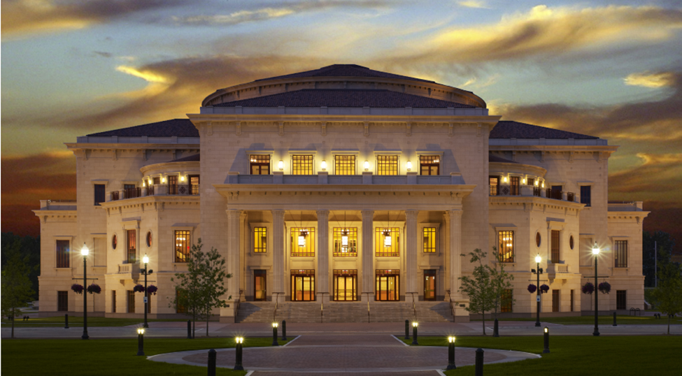 exterior, front-facing photo of the Palladium after development